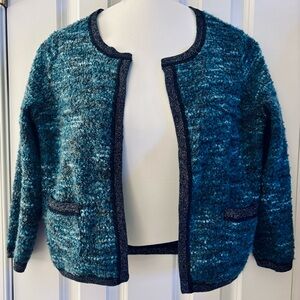 a.n.a Sweater women’s sz M Blues/Black/Silver, Boucle Knit, 3/4 sleeves, EUC